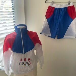 Vintage 90s USA Olympic Brand Apparel Pullover Jacket And Shorts Size XL XG 16